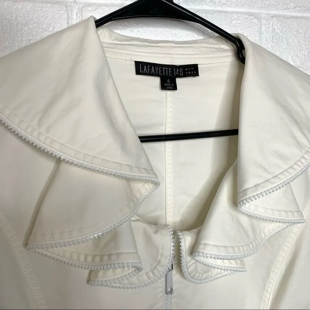 Lafayette 148 Hillary jacket white‎ ruffled zip 4